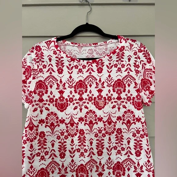 LOFT  Red and White Patterned Women's cotton Top - Picture 2 of 5